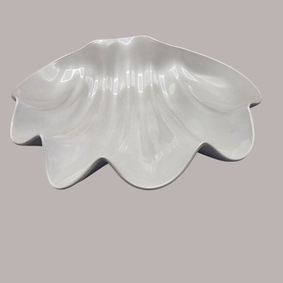Clam Shell Shaped Serving Bowl with 6 Individual Bowls Melamine Pearl White - Picture 3 of 16